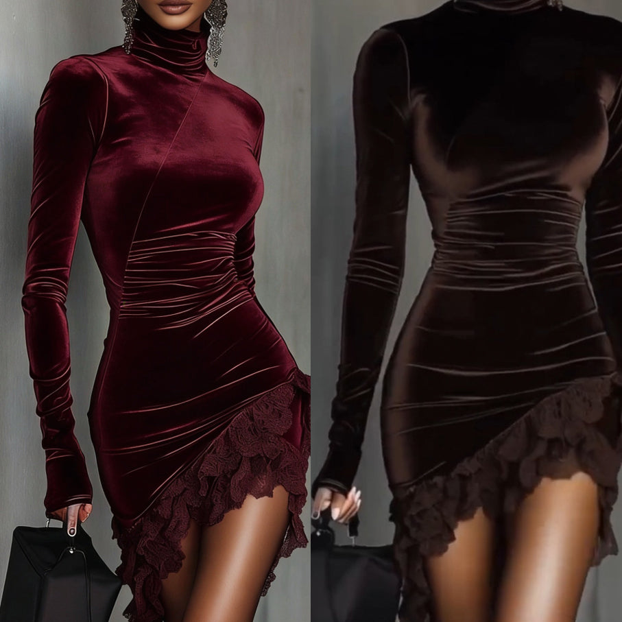 Robe élégante asymétrique à bordure en dentelle pour femme