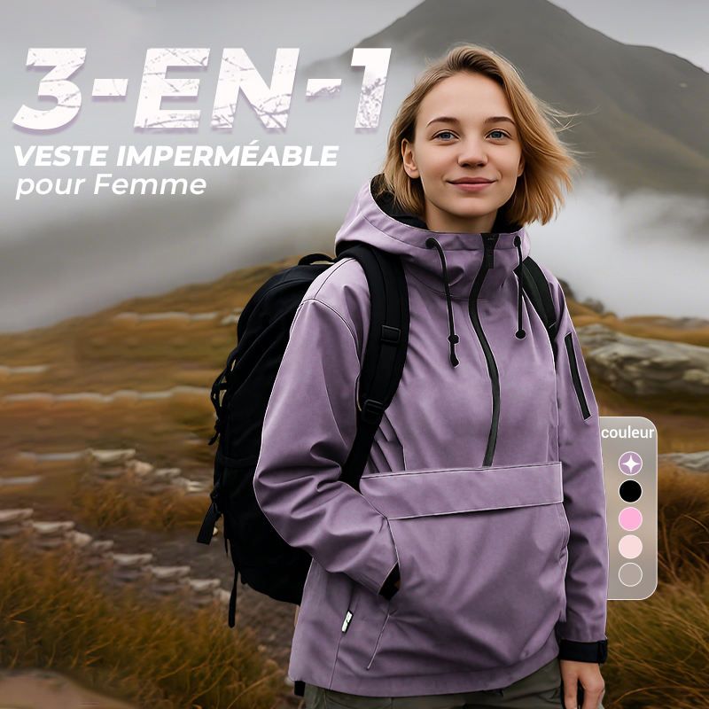 Veste imperméable 3 en 1 pour femme - Pluie, vent et froid, tout est couvert