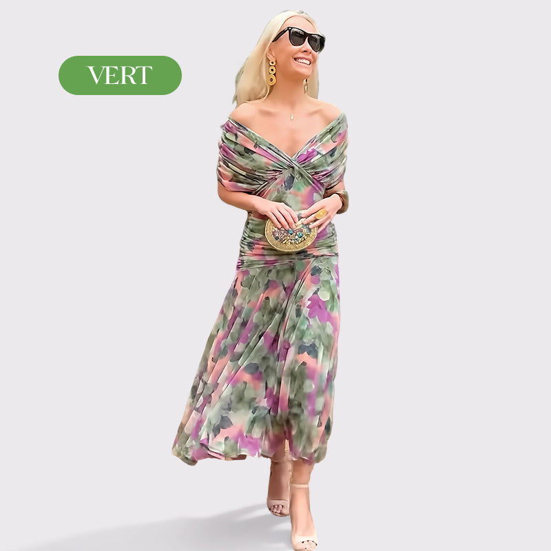 Robe imprimée à col V hors épaule pour femmes