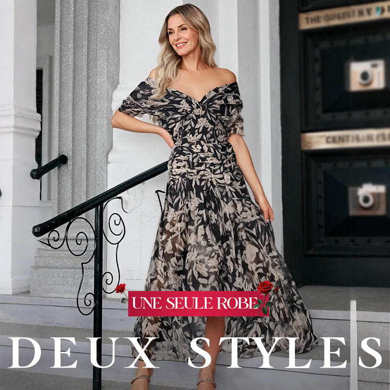 Robe imprimée à col V hors épaule pour femmes