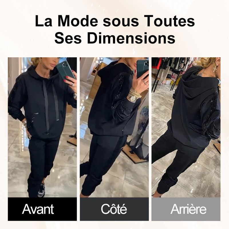 Ensemble 2 pièces de hauts à capuche avec cordon de serrage pour femmes & pantalons