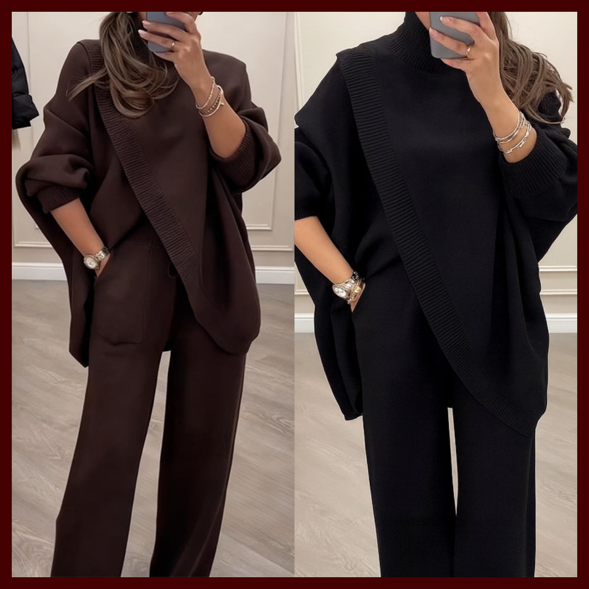 Ensemble 2 pièces femme – Pull asymétrique + pantalon large, coupe ample et tissu doux, ultra confortable