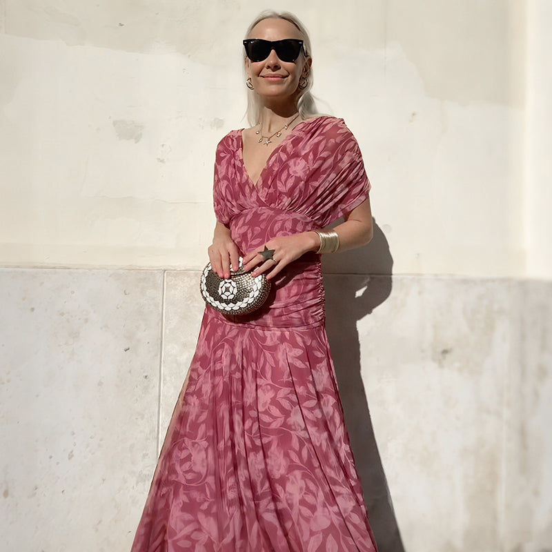 Robe imprimée à col V hors épaule pour femmes