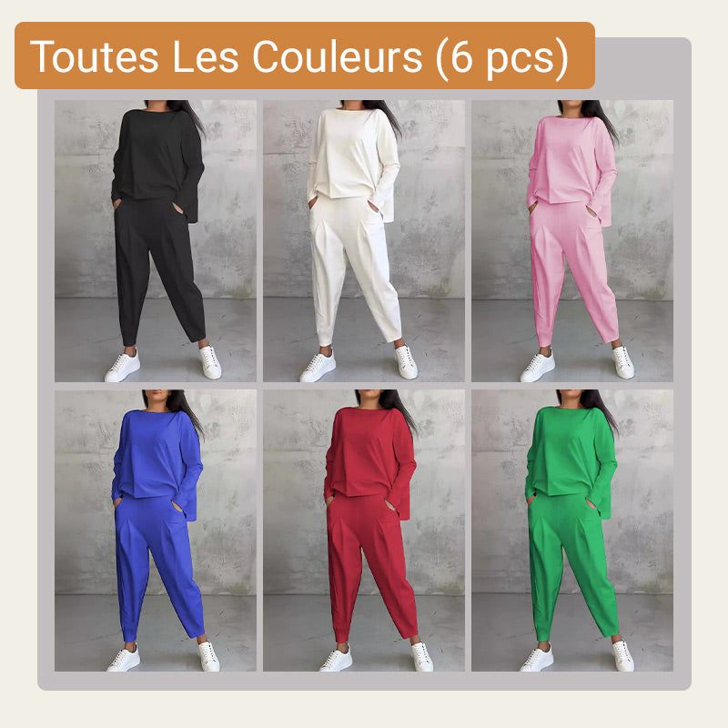 Ensemble 2 pièces pantalon à manches longues et col rond