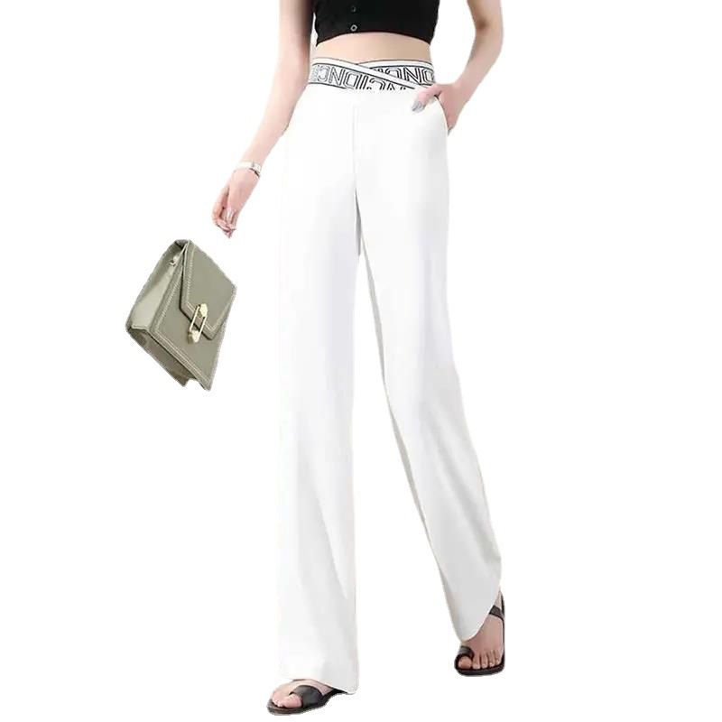 Pantalon Droit Extensible à Taille Haute et Jambes Larges pour Femmes