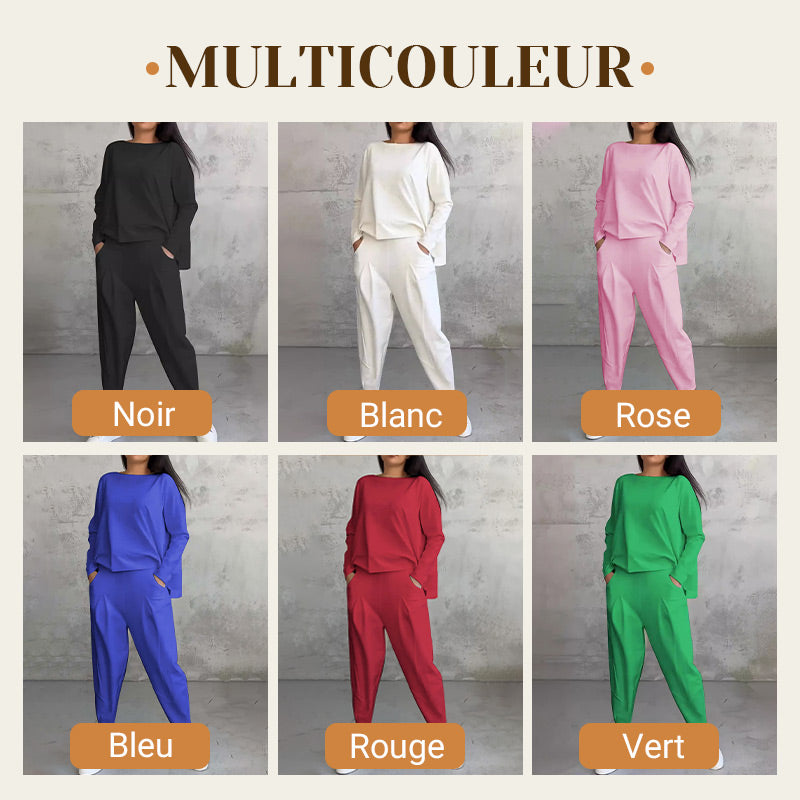 Ensemble 2 pièces pantalon à manches longues et col rond