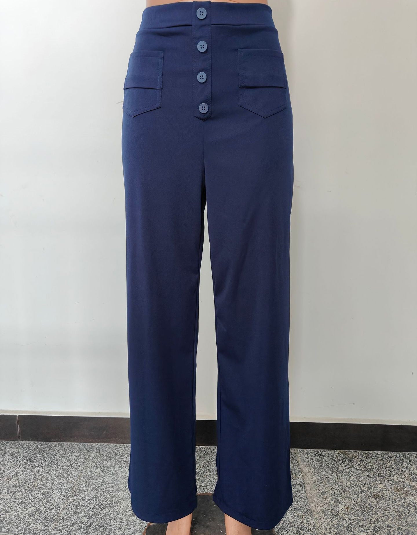 Haute élasticité - Pantalon décontracté taille haute à jambe droite