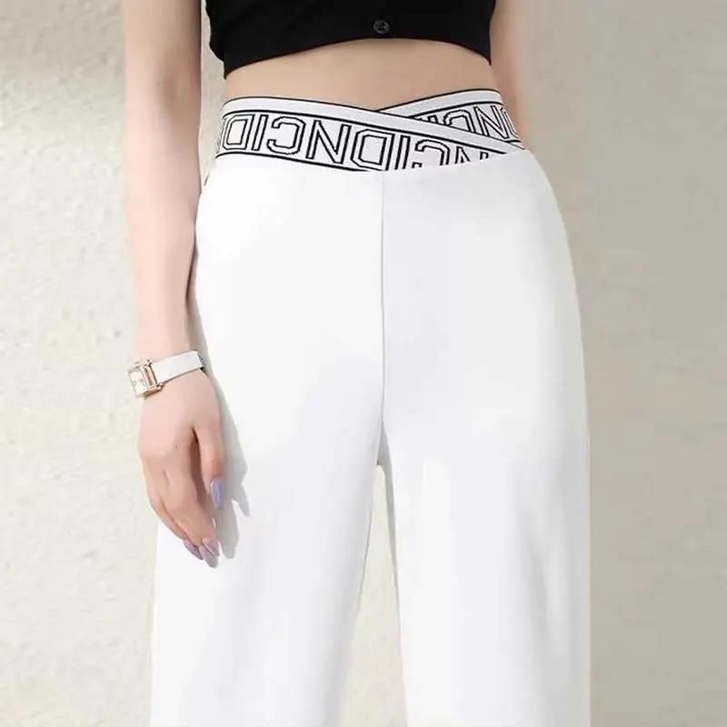 Pantalon Droit Extensible à Taille Haute et Jambes Larges pour Femmes