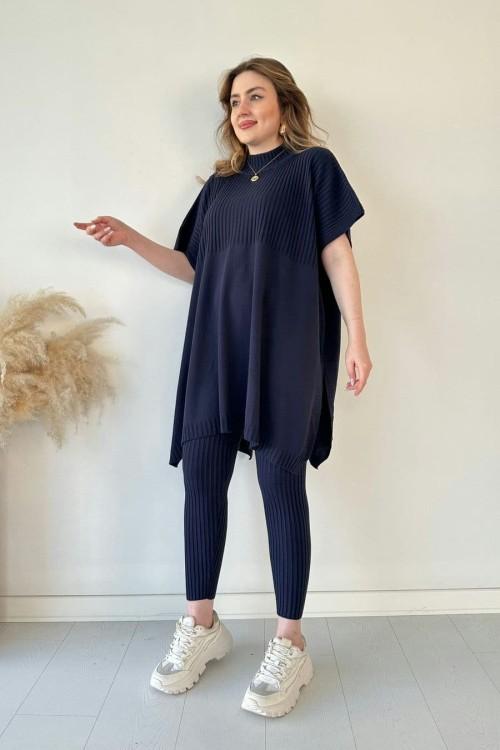 Ensemble deux pièces en tricot extensible pour femme (haut + pantalon)