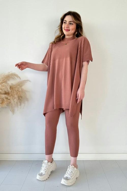 Ensemble deux pièces en tricot extensible pour femme (haut + pantalon)