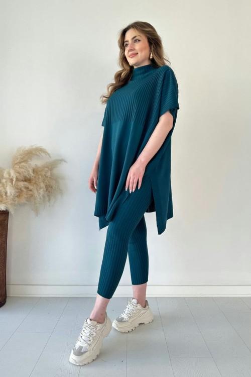 Ensemble deux pièces en tricot extensible pour femme (haut + pantalon)