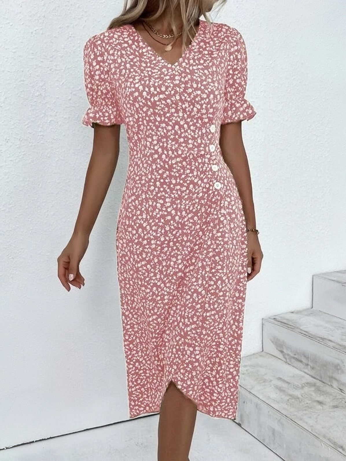 Robe imprimée florale à col en V pour femme