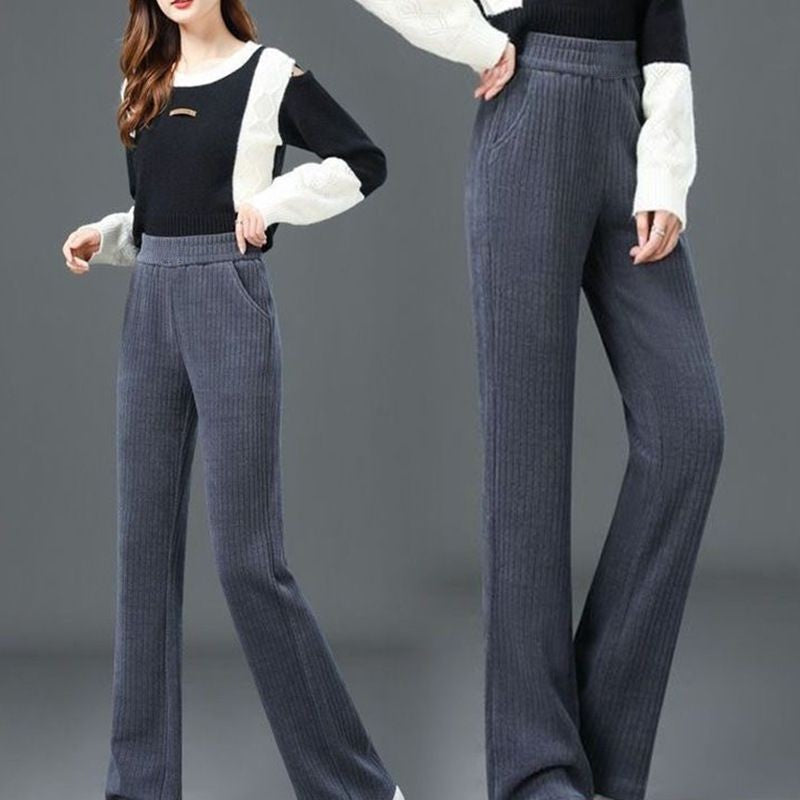Pantalon d'automne et d'hiver chaud élégant à taille large et extensible