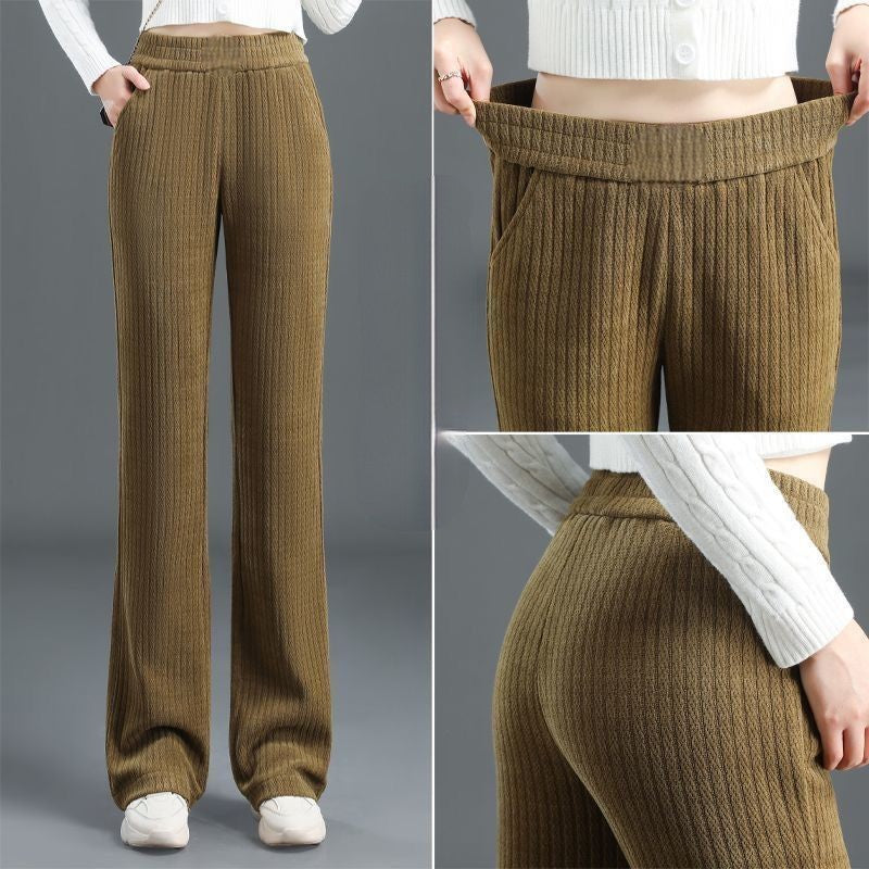 Pantalon d'automne et d'hiver chaud élégant à taille large et extensible