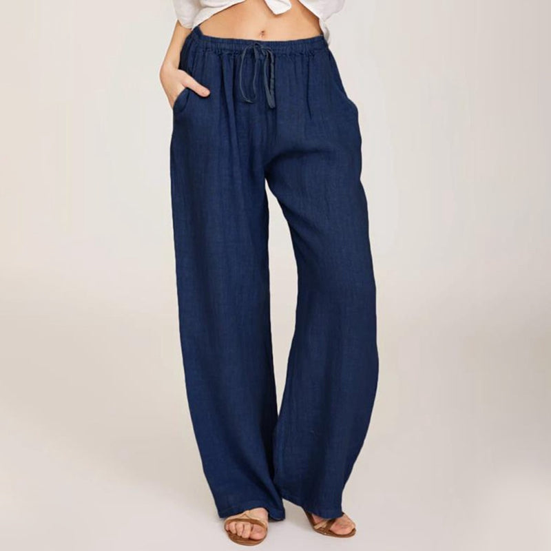 Pantalon large décontracté en coton et lin pour femme