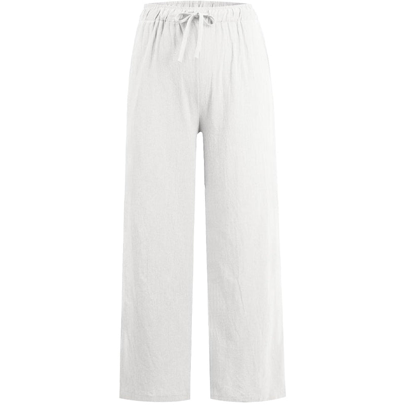 Pantalon large décontracté en coton et lin pour femme