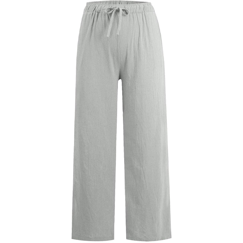 Pantalon large décontracté en coton et lin pour femme
