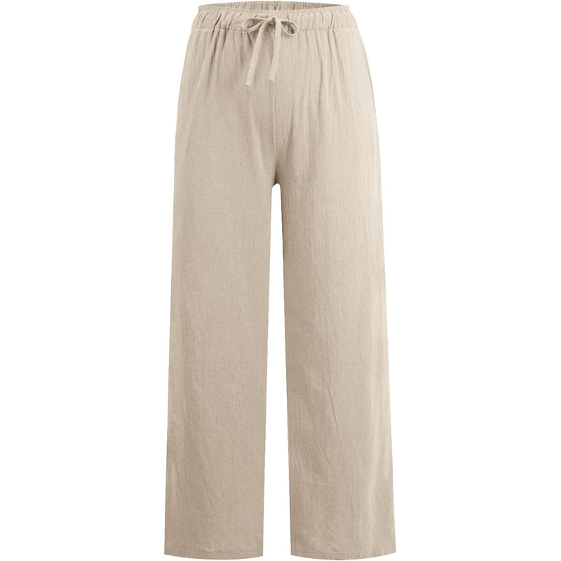 Pantalon large décontracté en coton et lin pour femme