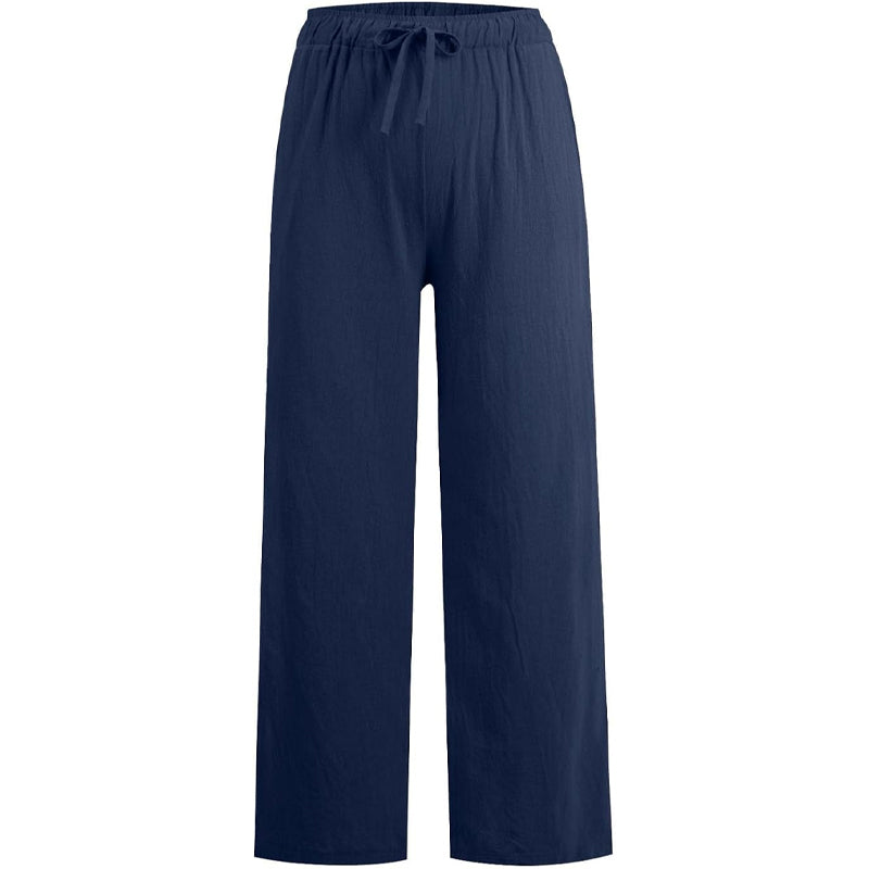 Pantalon large décontracté en coton et lin pour femme