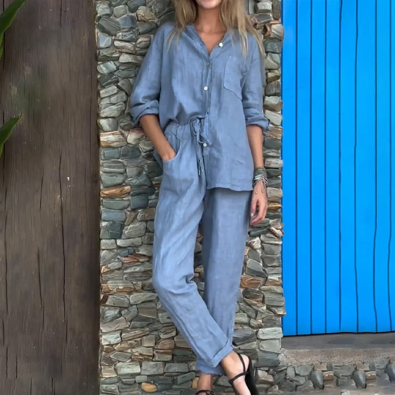 Ensemble 2 pièces en coton et lin pour femmes, grande taille