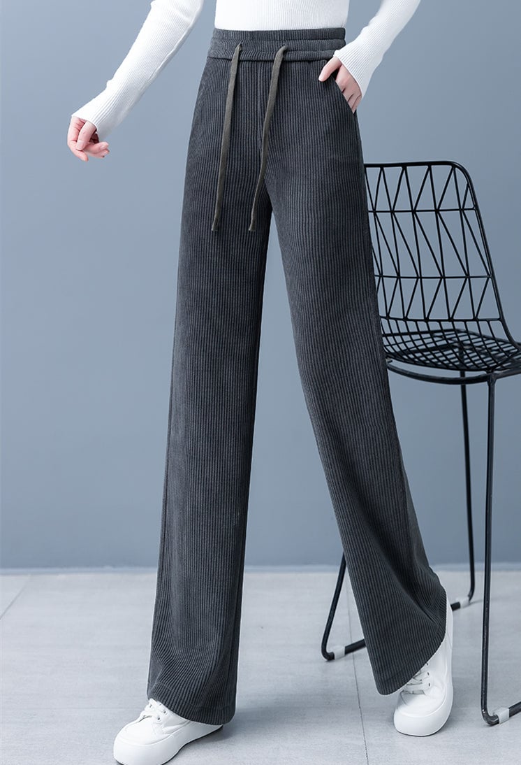 Pantalon épais pour femme, couleur unie, jambe droite et large, cordon de serrage