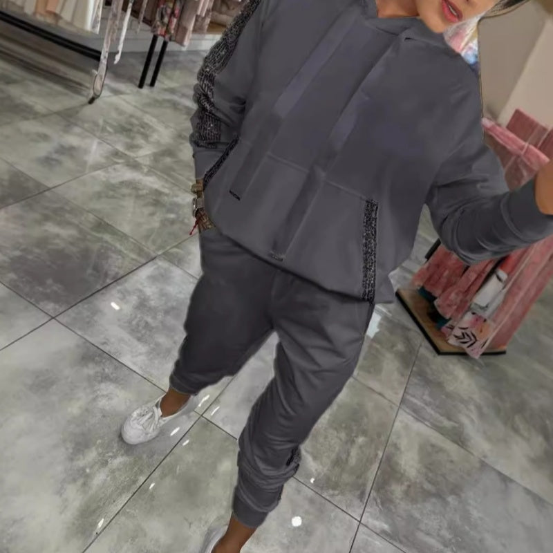 Ensemble 2 pièces de hauts à capuche avec cordon de serrage pour femmes & pantalons