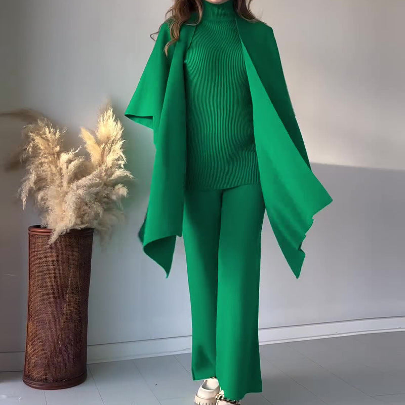 Costume trois pièces femme en maille stretch (haut + pantalon + châle)