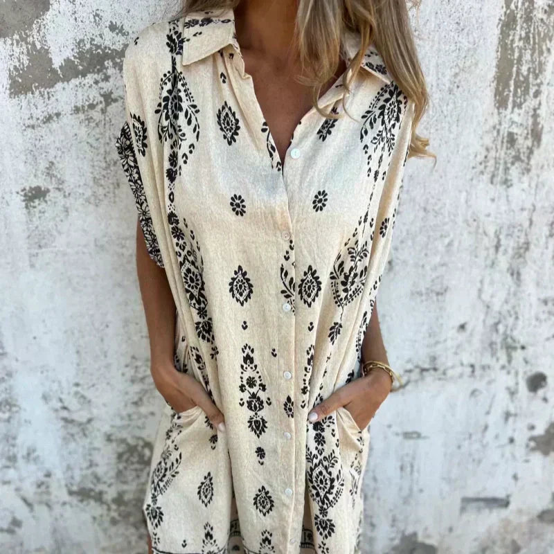 Classic robe en coton lin imprimé