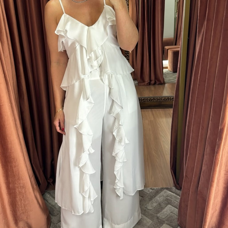 Ensemble 2 pièces robe à volants et pantalon à bretelles spaghetti