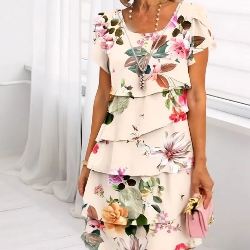 Robe en cascade à imprimé floral multi-végétal