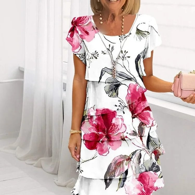 Robe en cascade à imprimé floral multi-végétal