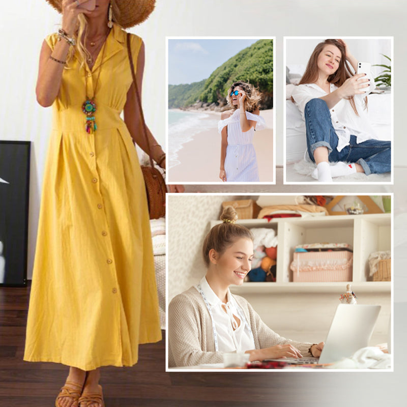 Vintage Solid Colour Cotton and Linen A-line Dress