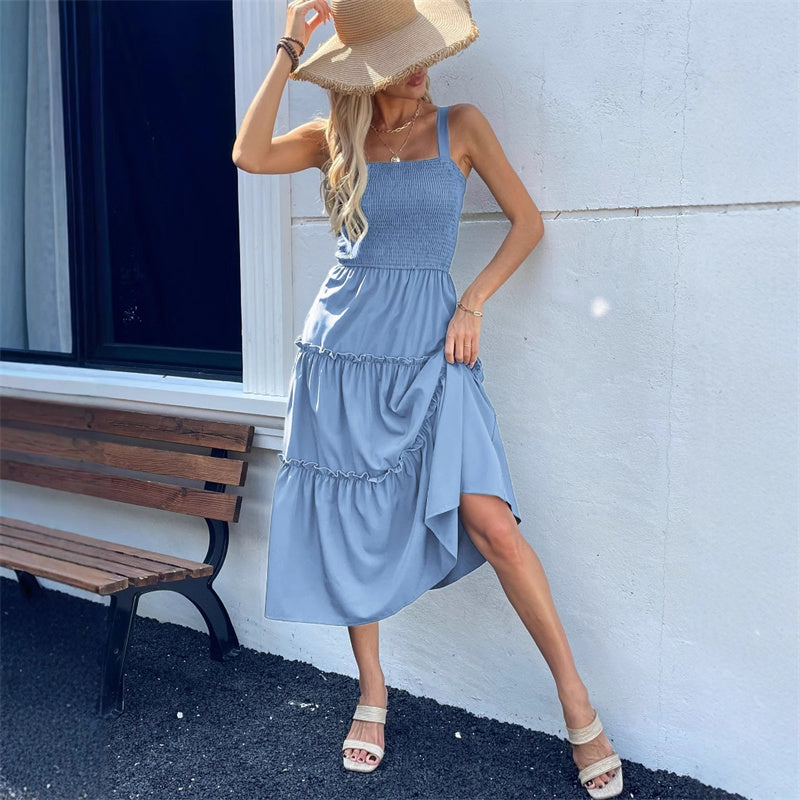 Robe extensible de couleur unie pour femme