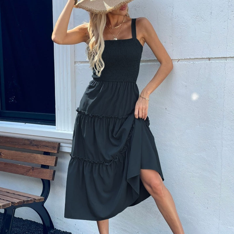 Robe extensible de couleur unie pour femme