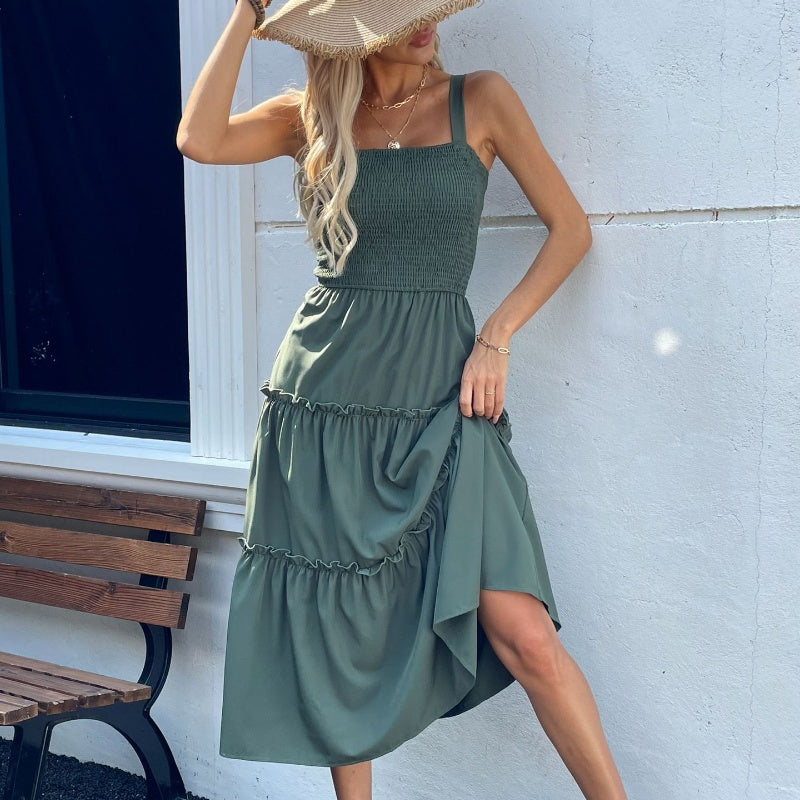 Robe extensible de couleur unie pour femme