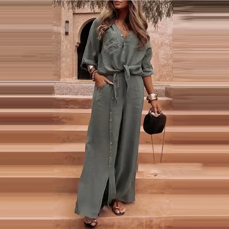 Ensemble élégant 2 pièces de couleur unie pour femme