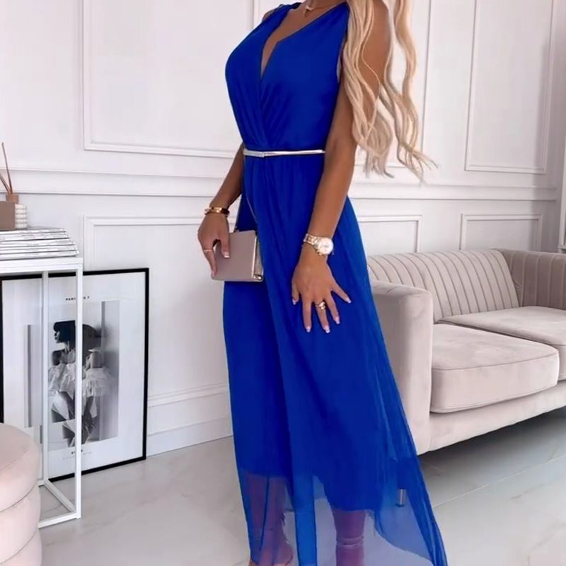 Robe en maille sans manches à col V Boho