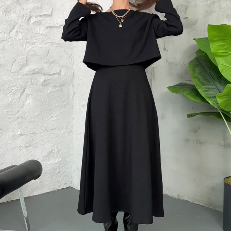 Ensemble deux pièces en maille pour femme : robe midi débardeur et crop top