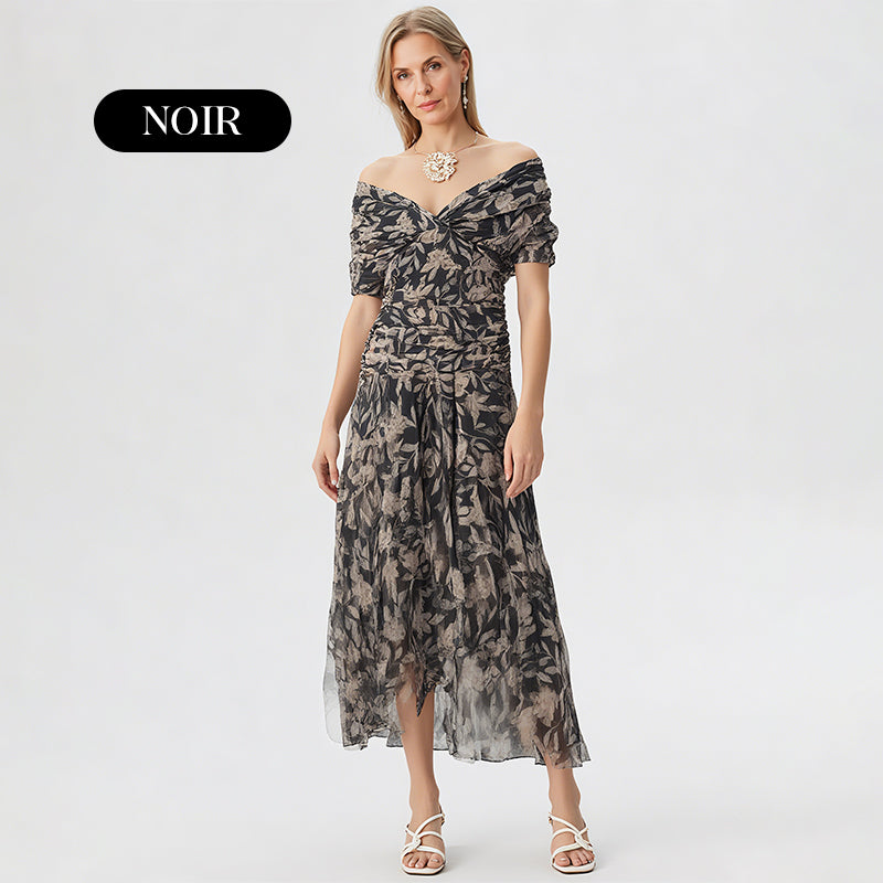 Robe imprimée à col V hors épaule pour femmes