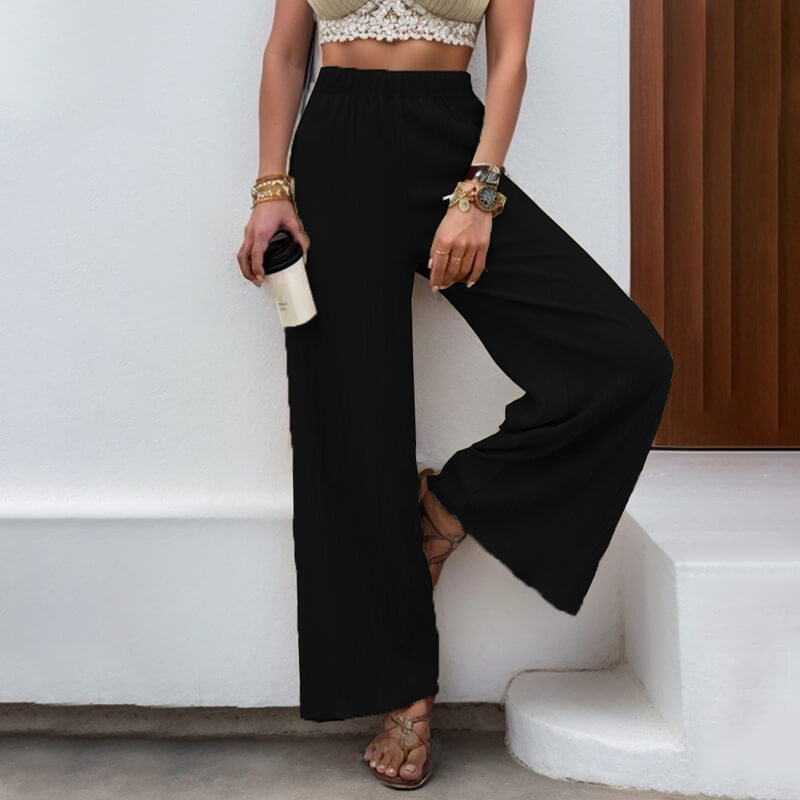 Pantalon décontracté ample en coton et lin pour femme