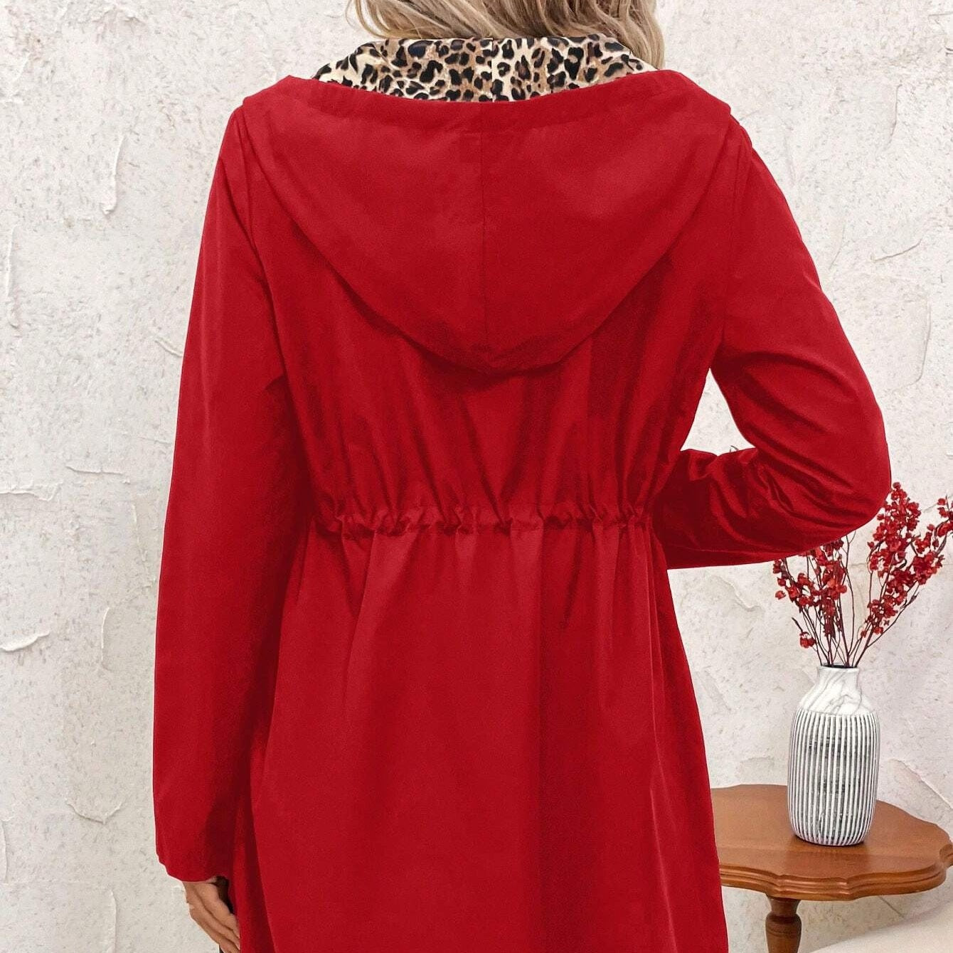 Manteau à capuche imprimé léopard double face