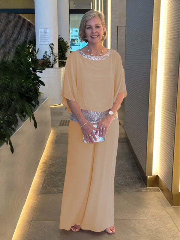 Ensemble deux pièces color block élégant et brillant à col rond