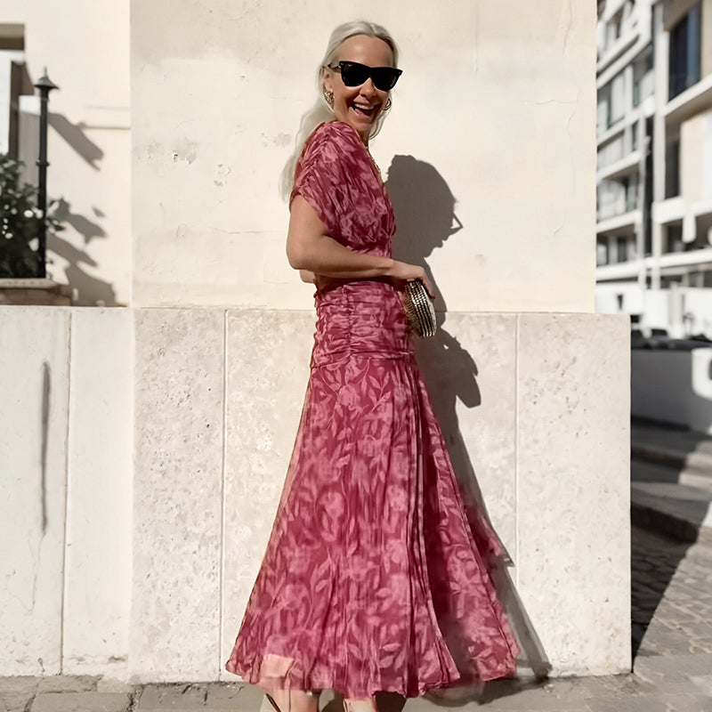 Robe imprimée à col V hors épaule pour femmes