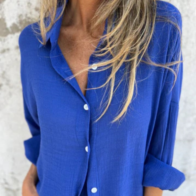 Ensemble deux pièces chemise et short décontractés en coton et lin pour femme