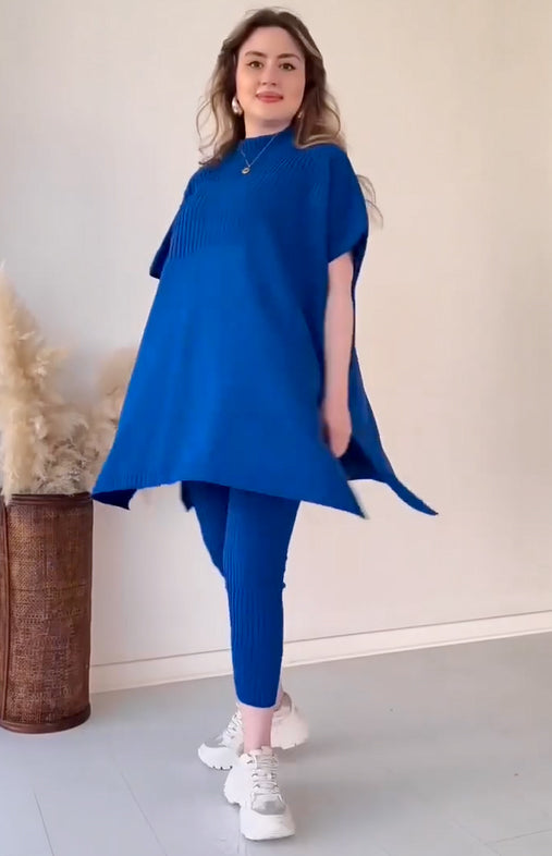 Ensemble deux pièces en tricot extensible pour femme (haut + pantalon)