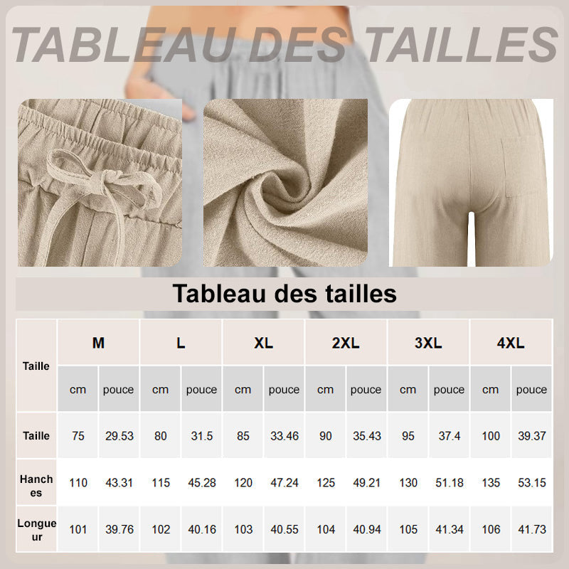 Pantalon large décontracté en coton et lin pour femme