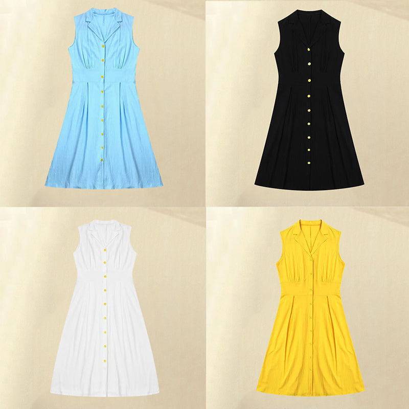 Vintage Solid Colour Cotton and Linen A-line Dress