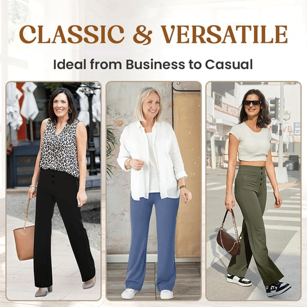 Haute élasticité - Pantalon décontracté taille haute à jambe droite