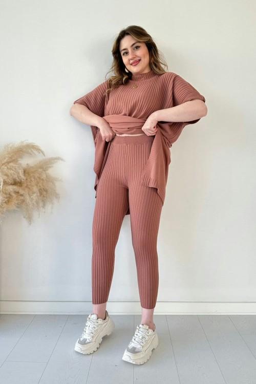 Ensemble deux pièces en tricot extensible pour femme (haut + pantalon)