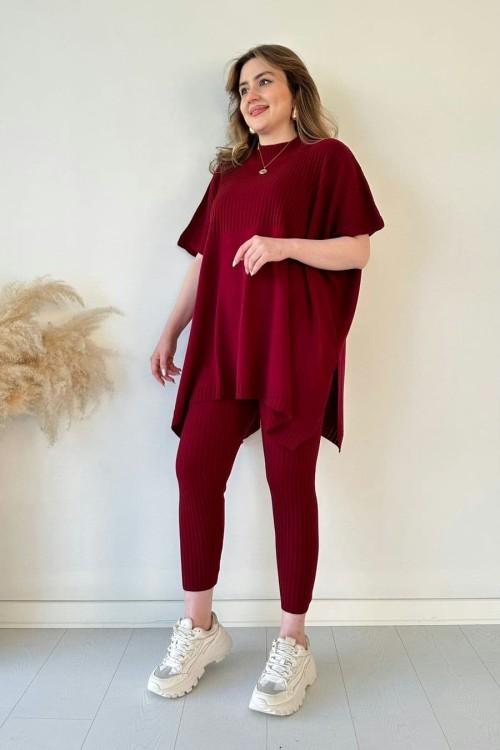 Ensemble deux pièces en tricot extensible pour femme (haut + pantalon)